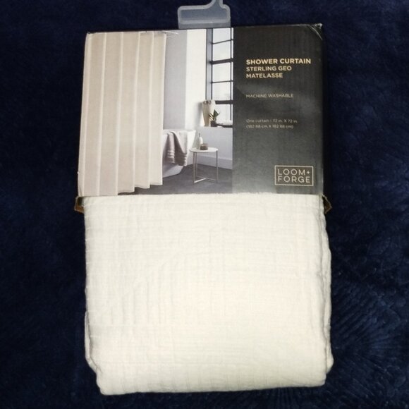 Brand NIP/Loom & Forge Sterling  GEO MATELASSE Shower Curtain 72" x 72". $44.00. - Picture 1 of 5